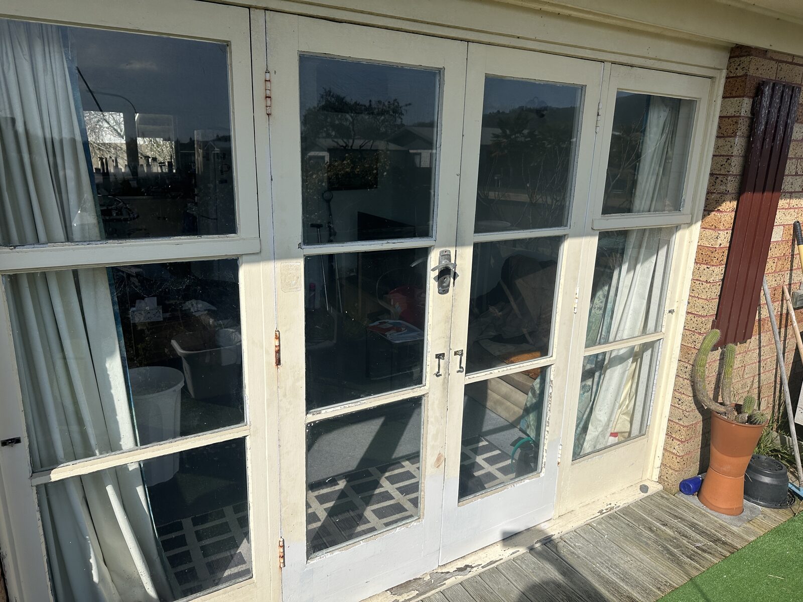 After — French doors repaired by OnsiteJoiner, prior to repainting
