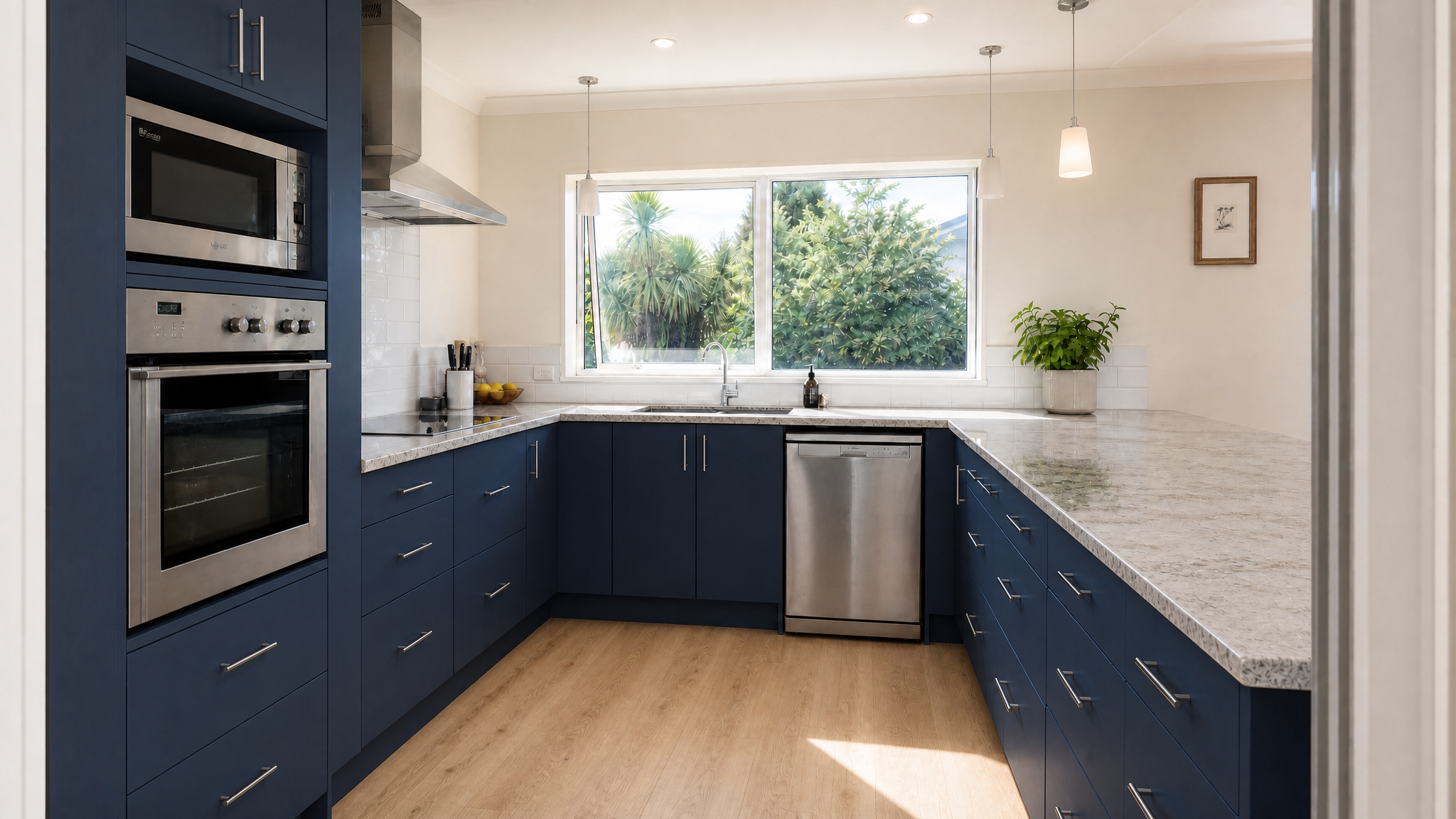 Kitchen with Navy Blue doors